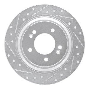 Hyundai Kona EV Brake Rotor (1) - Rear Left - R1 Concepts - Drilled & Slotted - Silver - `17-`23